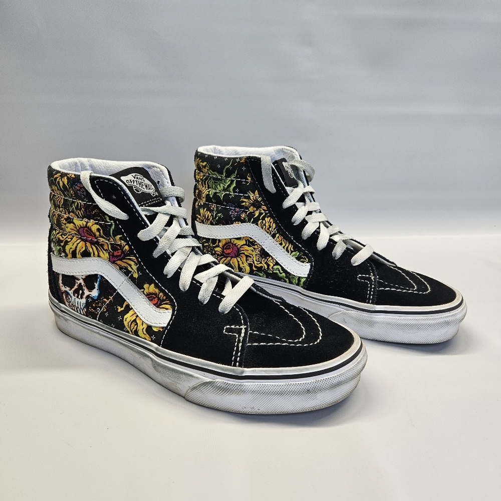 Vans Sk8-Hi Top Sneakers Beauty Skull W6 M 4.5 Black White Athletic Skater